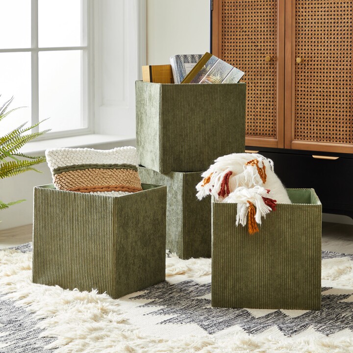 Dunelm Set of 4 Corduroy Folding Boxes Olive ShopStyle