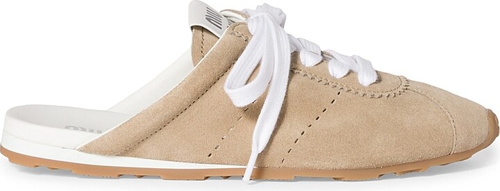 Miu Miu Women's Plume Suede Mules - Beige Khaki - Size 6.5