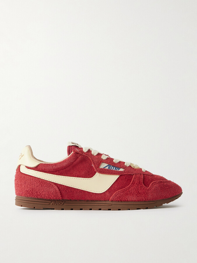 AUTRY Windspin Leather-trimmed Brushed Suede Sneakers - Red