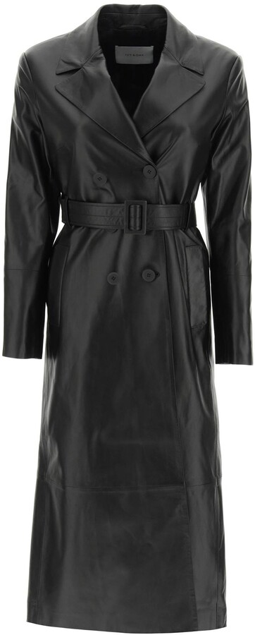 IVY E OAK LONG LEATHER TRENCH COAT 36 Black Leather - ShopStyle