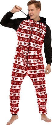 WANGSHE Mens Fleece Flannel Winter Soft Comfort Hooded Onesie Workout Sports Slim Fit Zip Up Long Sleeve Plain Jumpsuit Pyjamas Nightwear with Pockets