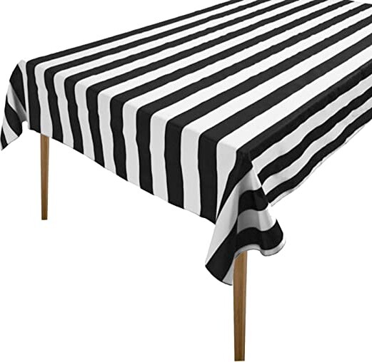 lovemyfabric Cotton 2 Inch Black & White Stripes Tablecloth for Wedding/Bridal Shower, Birthdays, Special Events (58"x76")