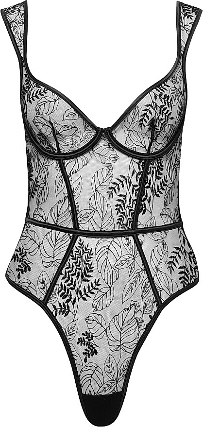 Women's Botanical Mesh Strappy Bodysuit - Black - Size 38B