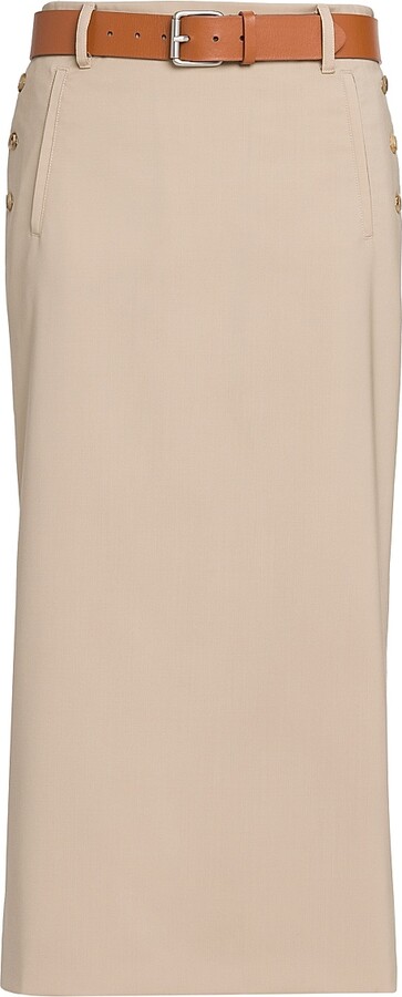 Women's Adjustable Belt Pencil Skirt - Beige - Size 8