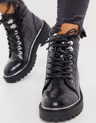 Schuh Abigail lace up ankle boot in black croc