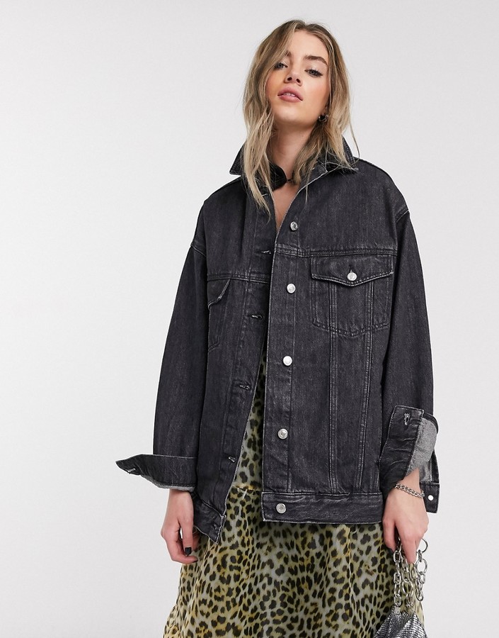 Topshop oversized denim jacket in washed black - ShopStyle