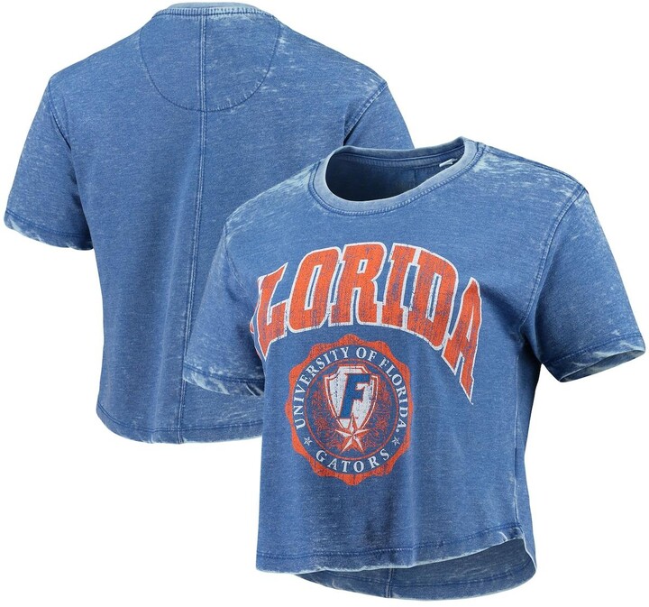 Women's Pressbox Royal Distressed Florida Gators Edith Vintage-Like Burnout Crop T-shirt