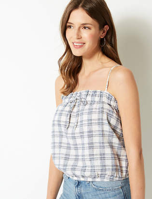 Marks and Spencer Cotton Rich Checked Camisole Top