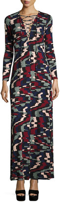 Rachel Pally Jolene Long-Sleeve Lace-Up Maxi Dress, Pulse, Plus Size