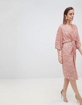 Thumbnail for your product : ASOS DESIGN scatter sequin knot front kimono midi dress