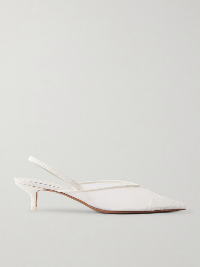 Neous Irena Lace And Satin-trimmed Mesh Slingback Pumps - White