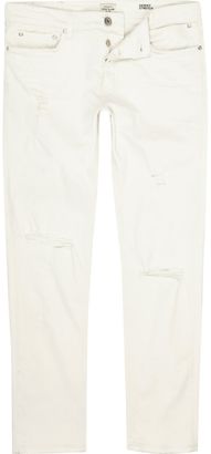 River Island Mens White ripped Sid skinny jeans