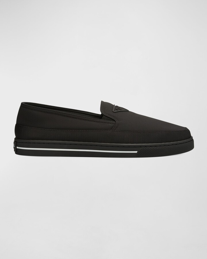 Prada Men's Triangle Logo Nylon Slip-On Loafers