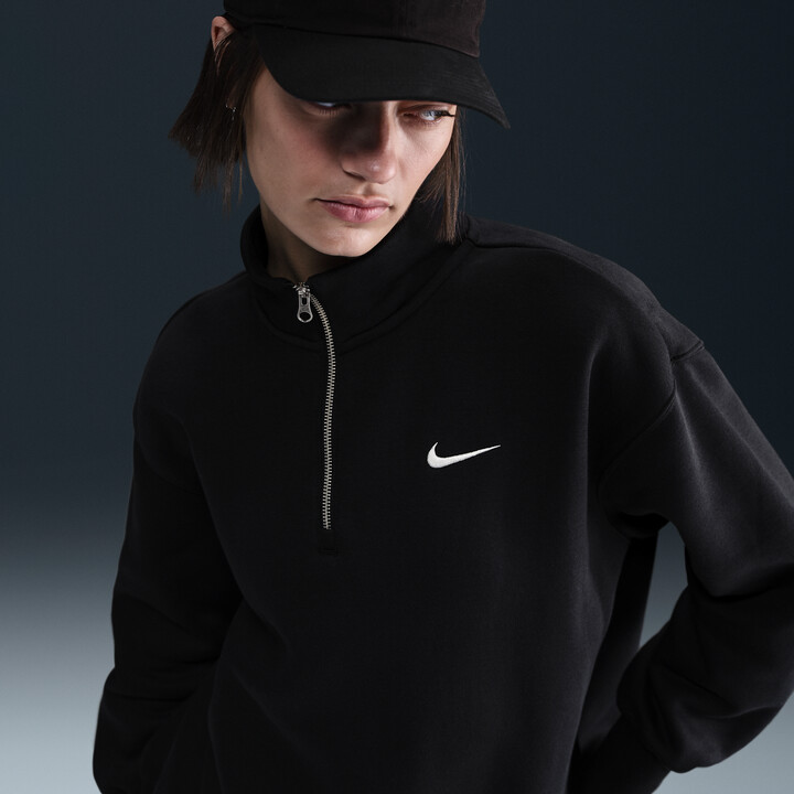 Nike Women's Sportswear Phoenix Fleece Oversized 1/4-Zip Long Sweatshirt in Black | HJ0931-010