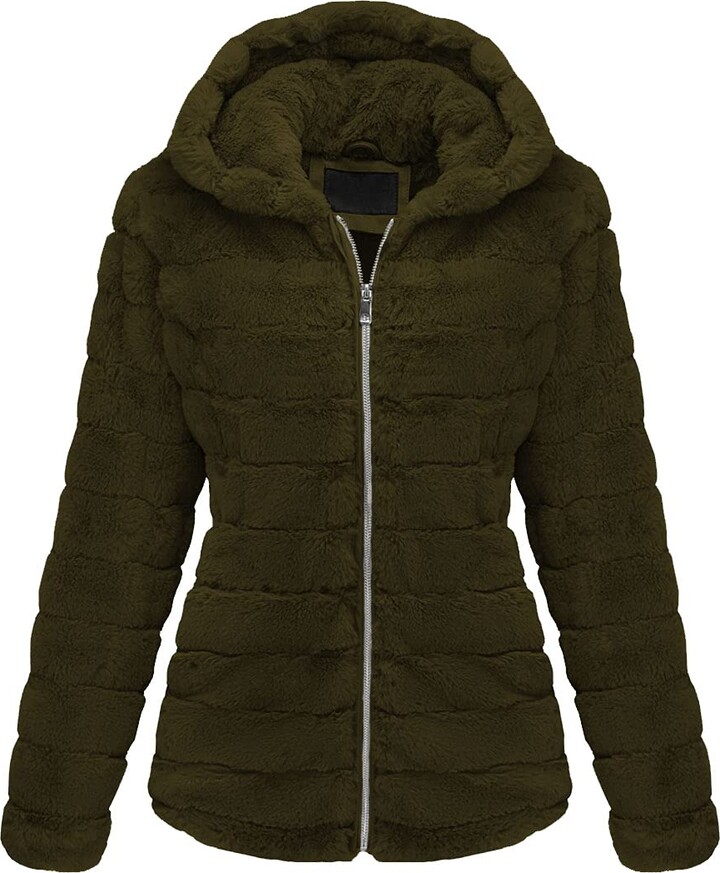 Bellivera Women Faux Fur Coat Fleece Fuzzy Hooded Fluffy Shaggy Shearling  Jacket 1801 Green XL - ShopStyle