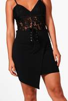Thumbnail for your product : boohoo Eyelet Lace Up Wrap Front Mini Skirt