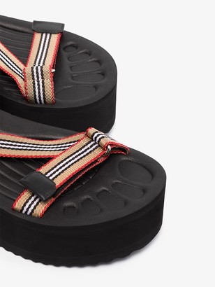 Burberry black Patterson Icon stripe flatform sandals