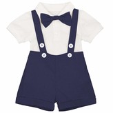Thumbnail for your product : FYMNSI Infant Baby Boy Christening Baptism Outfit Short Sleeve Romper Shirt + Suspenders Linen Shorts Pants + Bow Tie 3pcs Formal Suit Toddler Kids Gentleman Tuxedo Wedding Birthday Party Gray 12-18M