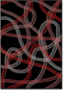 Rectangle Abstract Machine Made Power Loom Polyester Area Rug in Black/Red/White