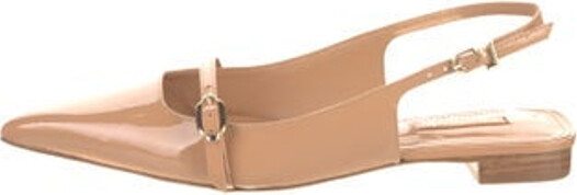 Larroude Patent Leather Slingback Flats Neutrals & Pink Semi-Pointed Toes Buckle Closure at Ankles Includes Dust Bag