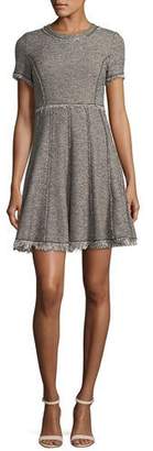 Rebecca Taylor Crewneck Short-Sleeve Tweed Short Dress