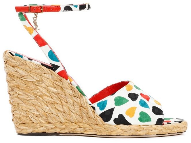 Womens Shoes Heels Wedge sandals Saint Laurent Multicolored Heart Print Paloma Wedge Espadrillas 