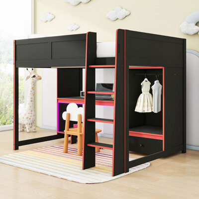 Isabelle & Max Multi-Functional Gaming Loft Bed With Desk, Wardrobe, Drawer And LED Lighting