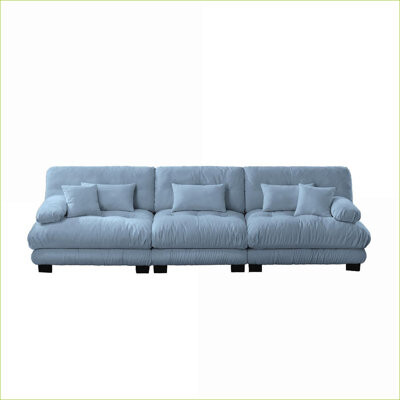 Wrought Studio Sectional Sofas | 3-Seater Modular Deep Seat Modern Sofa for Living Room Apartment | Chenille | Chenille Blue