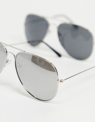 SVNX 2 pack aviator sunglasses with silver and black lens