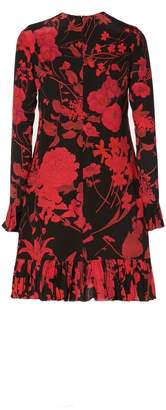 Valentino Short Silk Dress With Logo L/sleeves Flowers Print