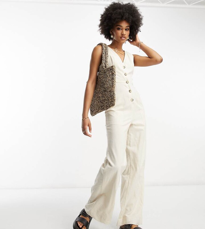 ASOS Tall ASOS DESIGN Tall linen look button through jumpsuit in