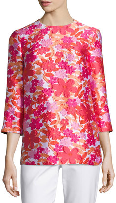 Michael Kors Collection Floral Jacquard 3/4-Sleeve Tunic, Pink/Multi