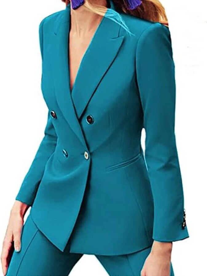 Leader of Beauty Women's Teal One Button 2 Piece Business Suit Slim Fit