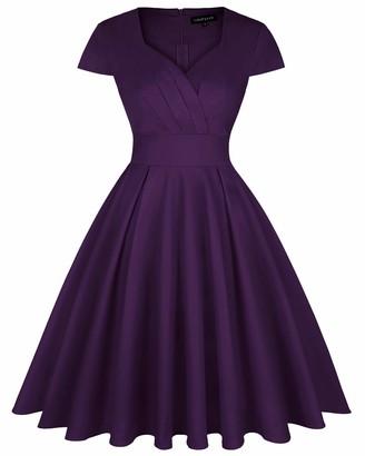 MINTLIMIT Women's Rockabilly Vintage Dress 1950s Retro Cocktail Swing Party Dress (Solid Purple Size L)