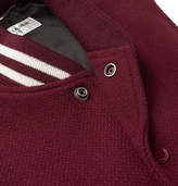 Thumbnail for your product : Saint Laurent Leather-trimmed Virgin Wool-blend Bomber Jacket - Burgundy