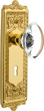 Nostalgic Warehouse Egg & Dart Plate with Decorative Keyhole and Oval Clear Crystal Door Knob