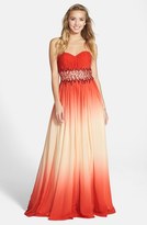 Thumbnail for your product : Sean Collection Embellished Waist Ombré Chiffon Strapless Gown