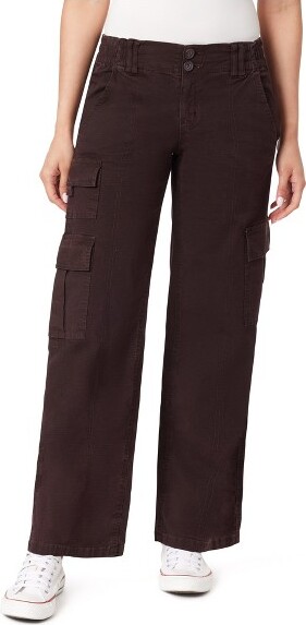 Wallflower WallFlowerWomen'sFeistyCurvyLowRiseRelaxedCargoRipstopInstaStretchJuniorsPants,ChocolatePlum,X-Small