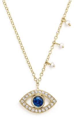 Meira T 14K Yellow Gold Blue Sapphire and Diamond Evil Eye Necklace, 16"