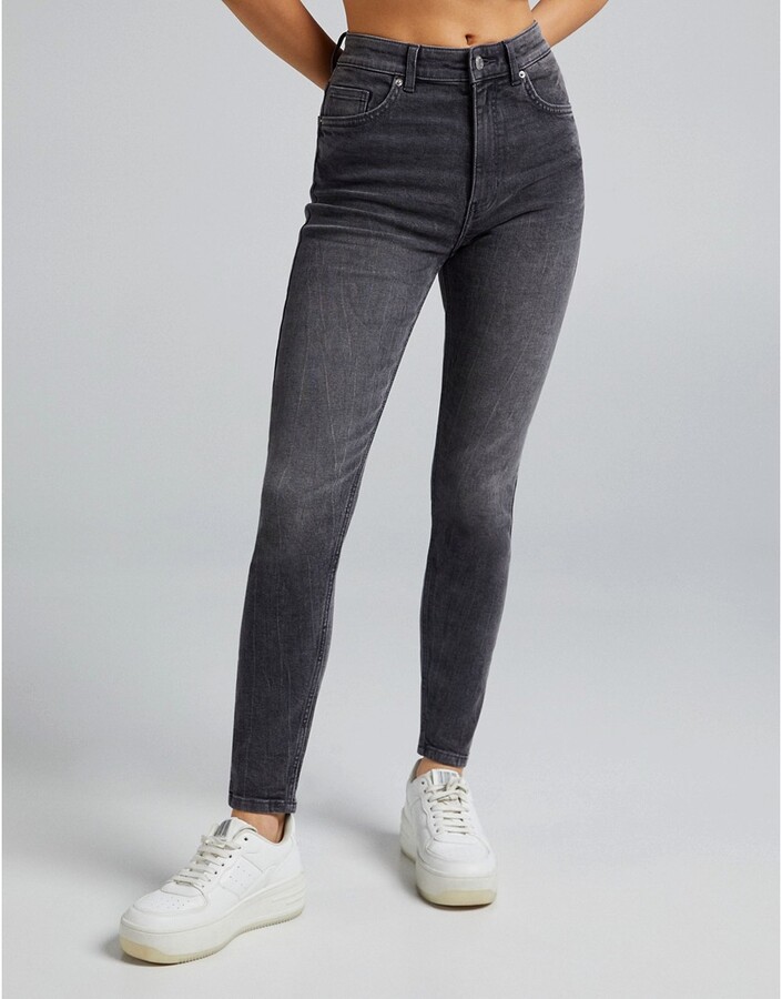 Bershka high waist skinny jeans in gray - ShopStyle