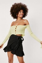Thumbnail for your product : Nasty Gal Womens High Waisted Linen Look Wrap Ruffle Mini Skirt - Black - 14