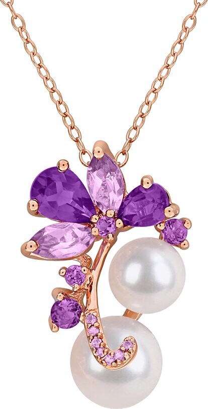 Rina Limor Fine Jewelry Rose Gold-Plated Silver 1.95 Ct. Tw. Gemstone & 8-9Mm Pearl Pendant