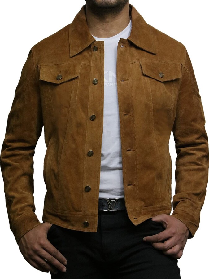 Men/'s New Classic Tan 100/% Genuine Goat Suede Leather Harrington Shirt Jacket
