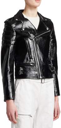 Helmut Lang Glossy Leather Cropped Biker Jacket
