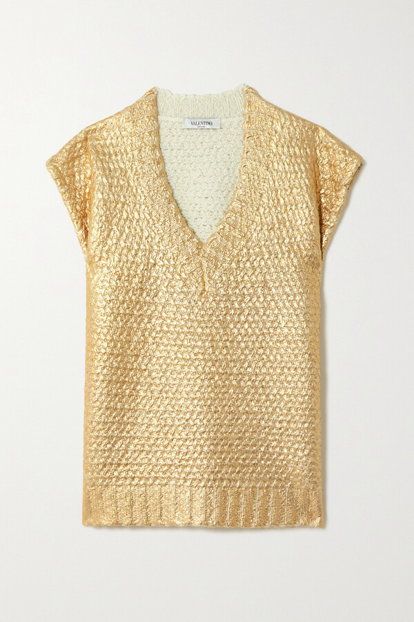 Valentino Oversized Metallic Coated Wool-blend Sweater - Gold - ShopStyle