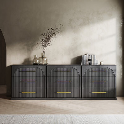Latitude Run Set of 3 Fluted Modular Sideboard Cabinet with 3 Drawers