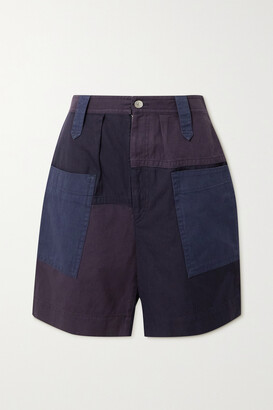 Isabel Marant Étoile - Kalerna Patchwork Organic Cotton And Linen-blend Shorts - Blue