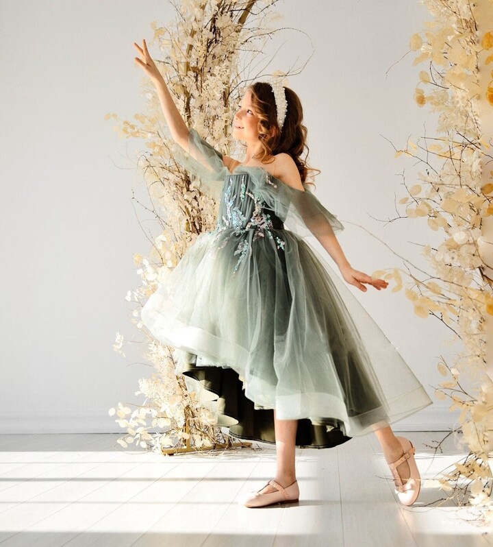 Hunter Green Flower Girl Dress, Birthday Party Hi Lo Tulle Prom Pageant Princess Fairy Boho Outfit
