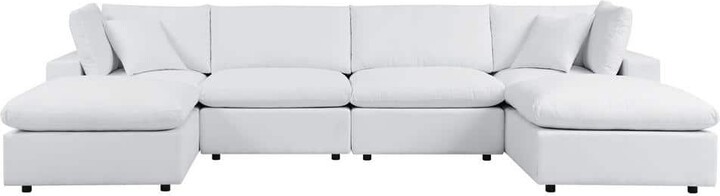 Modway Commix 6-Pieces Sunbrella Aluminum Outdoor Sectional Sofa with Cushions in White