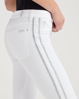 7 For All Mankind High Waist Ankle Skinny with Double Silver Lurex Stripes in White Fashion
